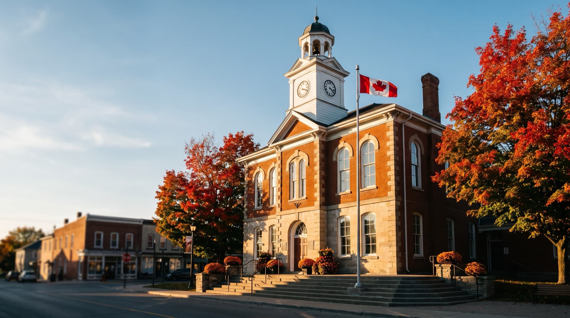 Riverton Town Hall on Water Street in the fall